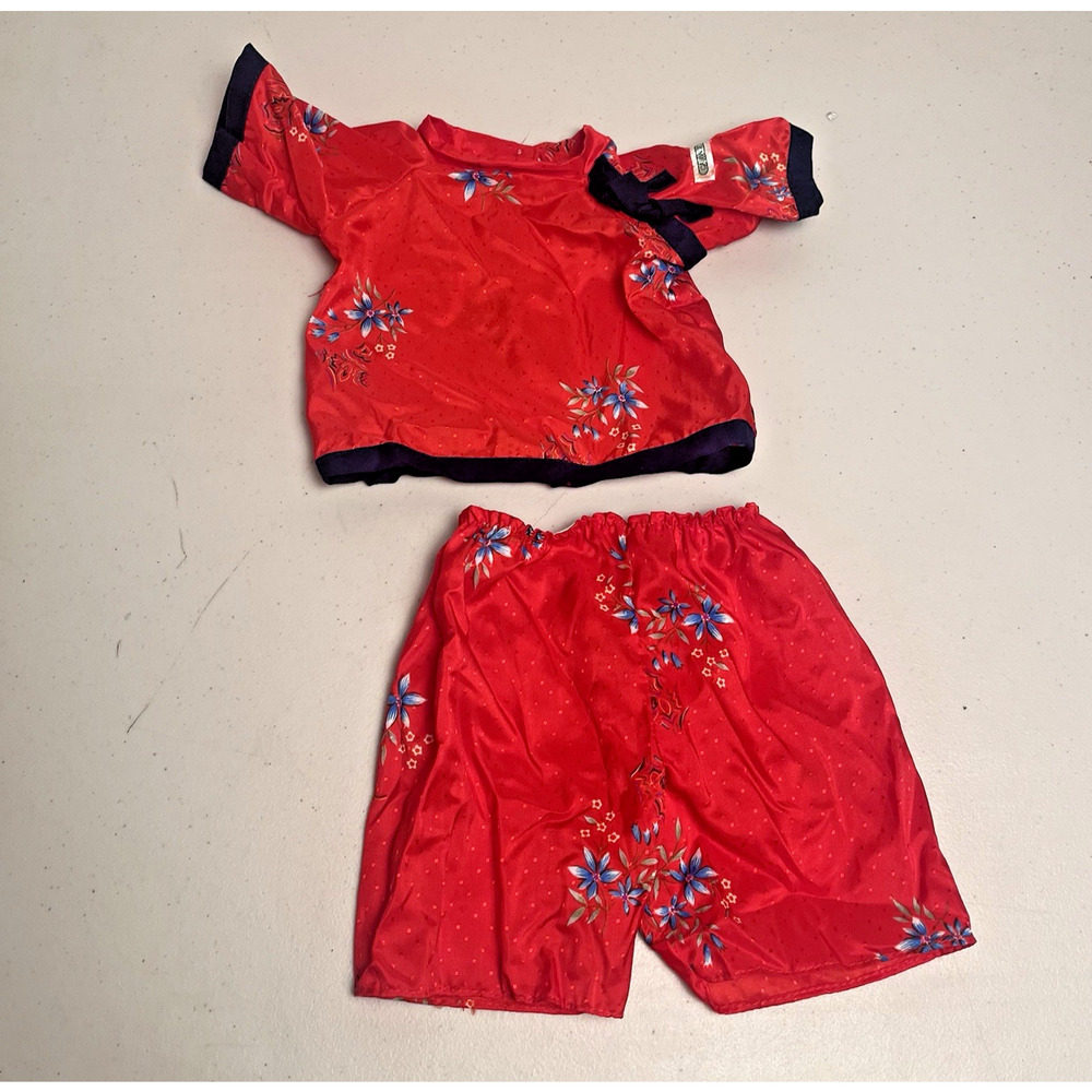 Vintage Coleco Cabbage Patch Kids Oriental Red Silk Flower Print Shirt Top Set - Picture 2 of 11